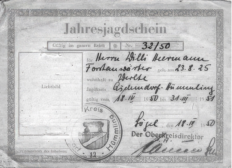 Jahresjagdschein vom 18. April 1950